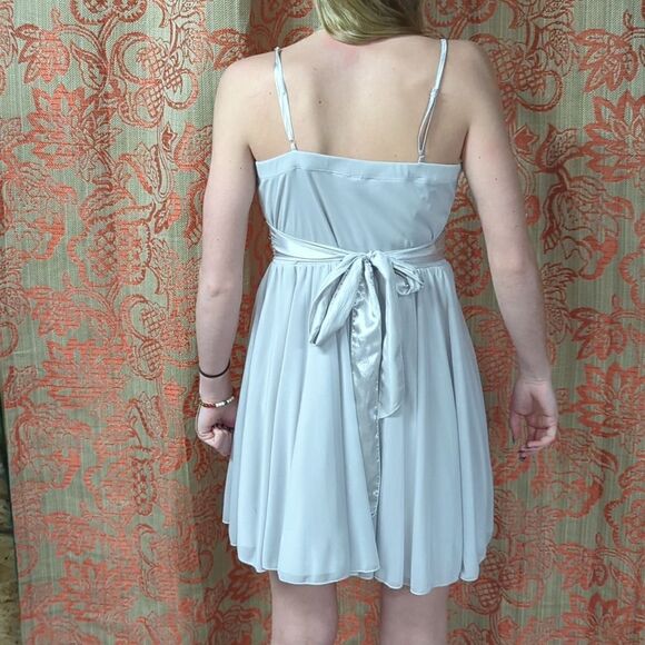 Speechless Junior's light gray Chiffon Pleated Bust spaghetti strap mini Dress - Picture 3 of 7